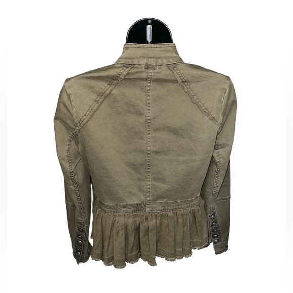 FREE PEOPLE Womens Olive Green Military Ruffle Hem Jacket Size XS - Picture 10 of 13